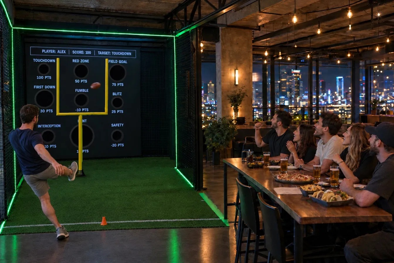A football target wall with touchdown, field goal and red zone holes